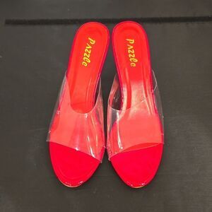 BRAND NEW PAZZLE RHINESTONE HEEL EMBROIDERED CLEAR  OPEN-TOE STRAP SANDAL